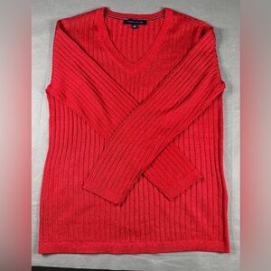 Tommy Hilfiger Women Red Metallic V Neck Holiday / Chritmas Sweater L